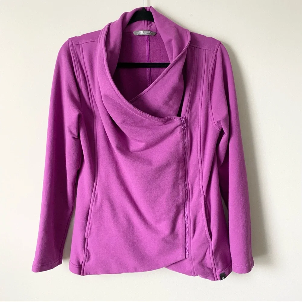 The North Face sharlet wrap sweater jacket purple asymmetrical zip medium